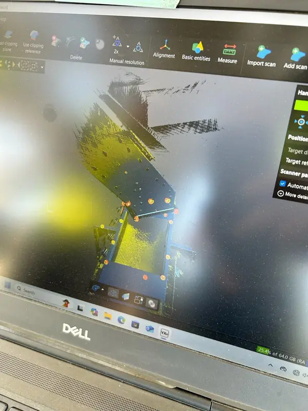 3D laser scan point cloud being processed