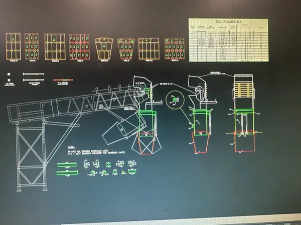 CAD concept drawing of a conveyor and chute layout