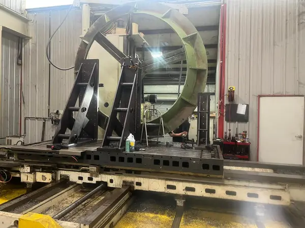 Large ring fabrication set up on a CNC boring mill