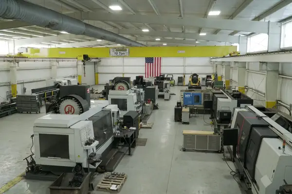 CNC machine shop floor with lathes and mills