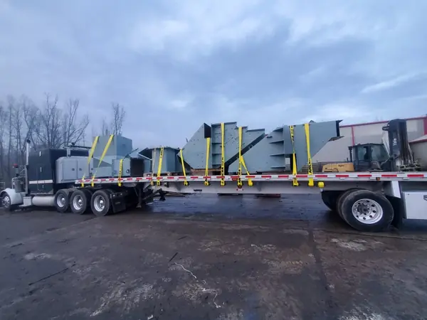 Fabricated steel loaded on a flatbed for delivery