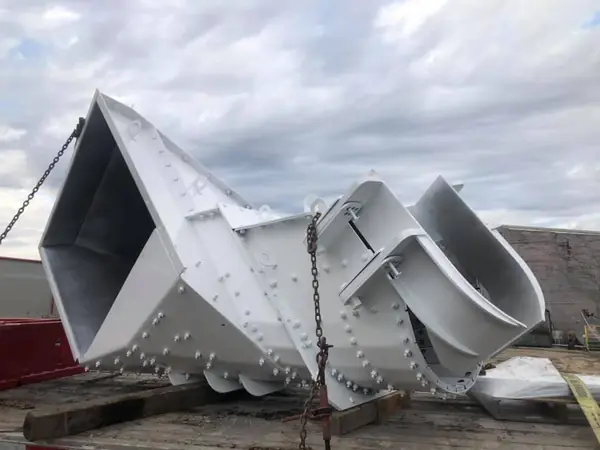 Painted fabricated transfer chute ready for shipment