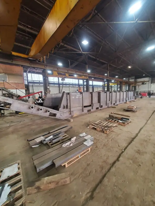 Heavy plate fabrications in progress in the shop bay