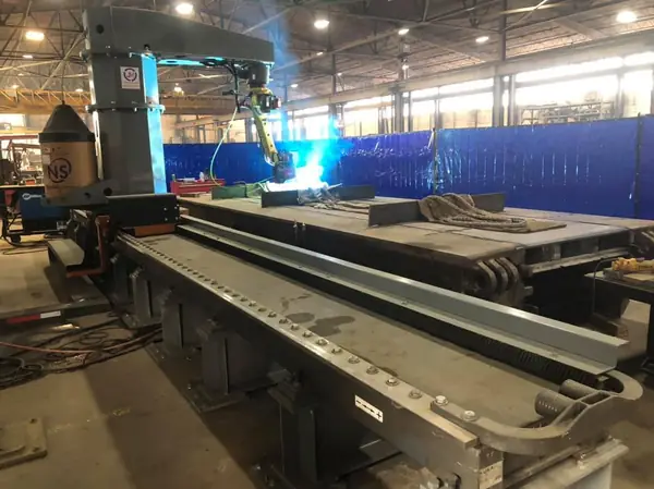 Robotic welding gantry welding a large fabrication