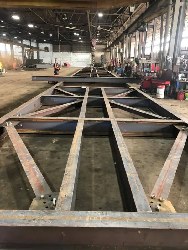 Large structural steel frame being fabricated
