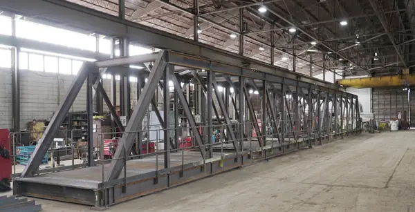 Structural steel truss fabrication in the shop