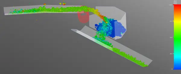 Material flow simulation of a transfer chute