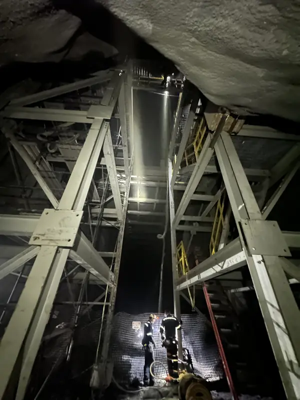 Steel framing in an underground mine shaft