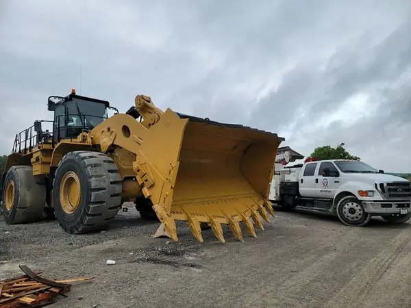 Rebuilt wheel loader bucket at a quarry